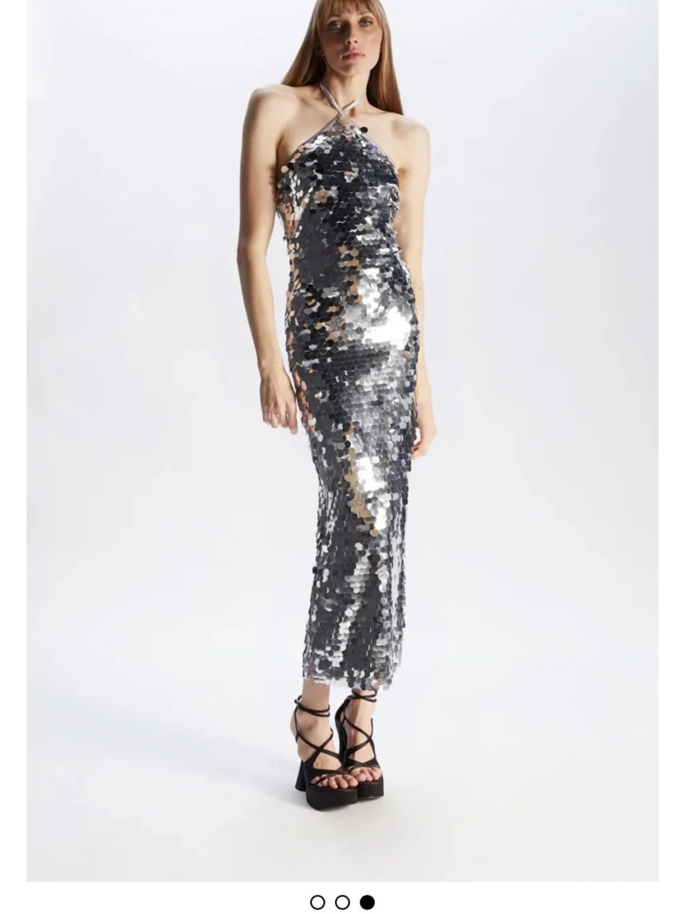 Sequin Halter Sheath Dress in Silver